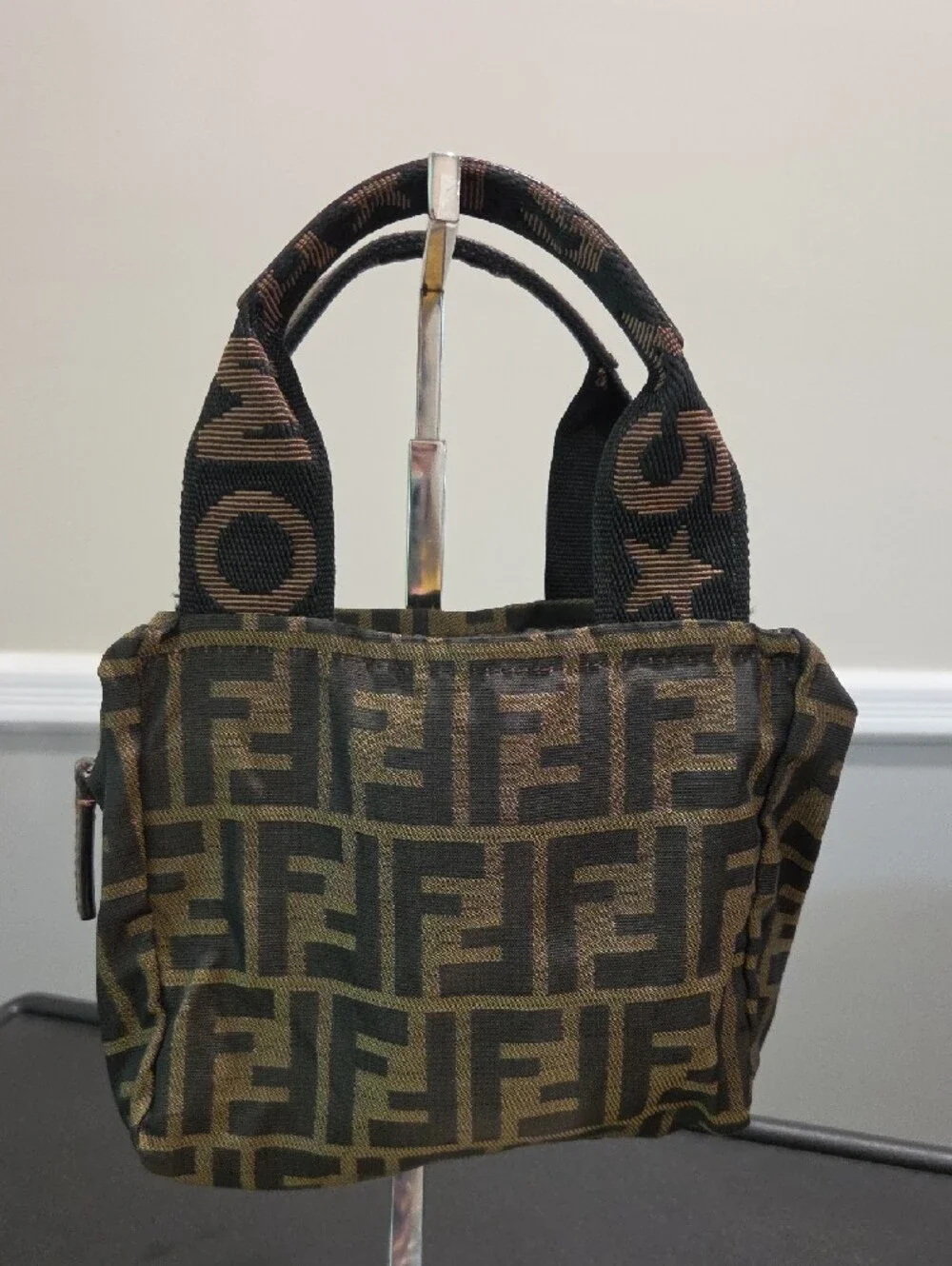 Fendi FF Jacquard Mini Tote in Brown and Black- COA